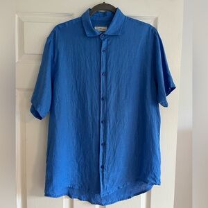 Blue Linen Casual Button Down Shirt